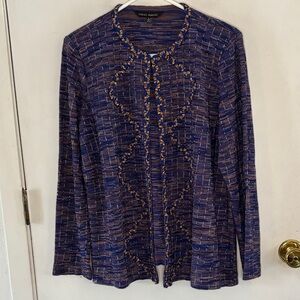 Ming Want blue brown knit jacket blazer braided trim Size Large